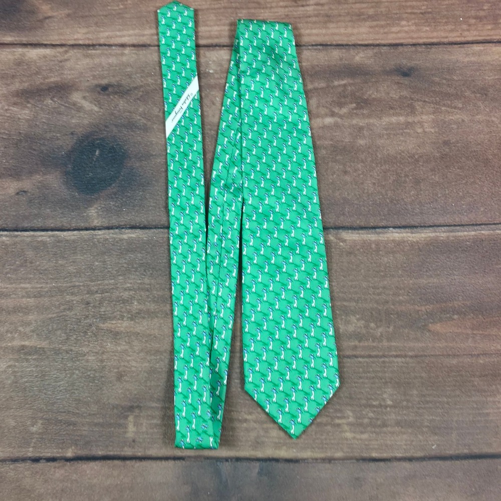 Salvatore Ferragamo Silk Tie Mens OS Green Good Golfer Print Made in Italy